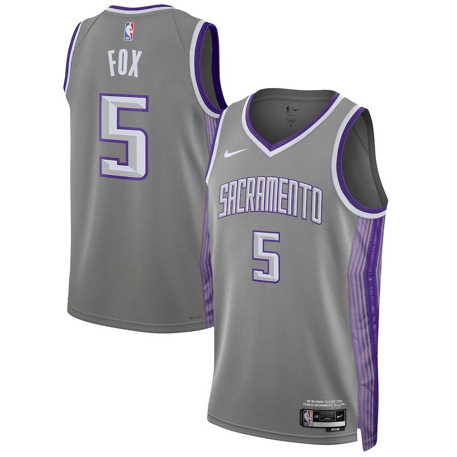 Men Sacramento Kings #5 De Aaron Fox Nike Anthracite City Edition 2022-23 Swingman NBA Jersey->portland trail blazers->NBA Jersey